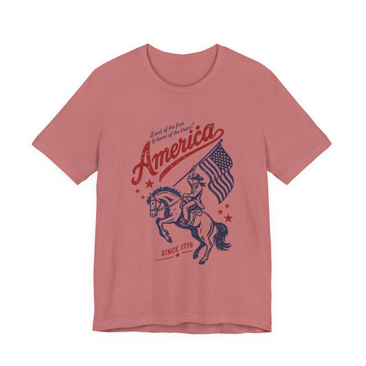 Land Of The Free Bucking Horse Rodeo T-Shirt