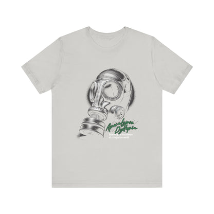 Gas mask breathing in the silence  of a forgotten T-Shirt