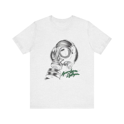Gas mask breathing in the silence  of a forgotten T-Shirt