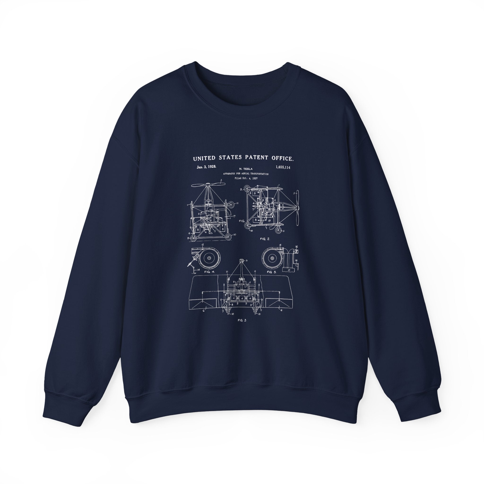 Nikola tesla Patent Aerial Transportation Sweatshirt