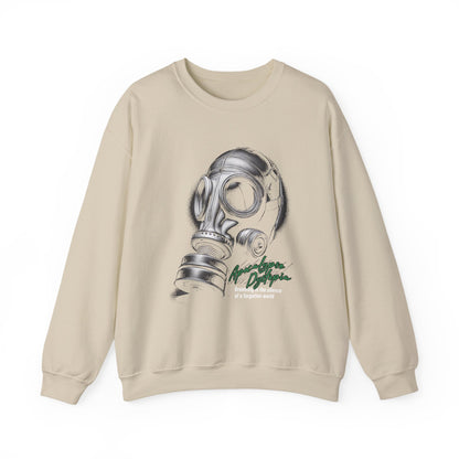 Gas mask breathing in the silence  of a forgotten Sweatshirt